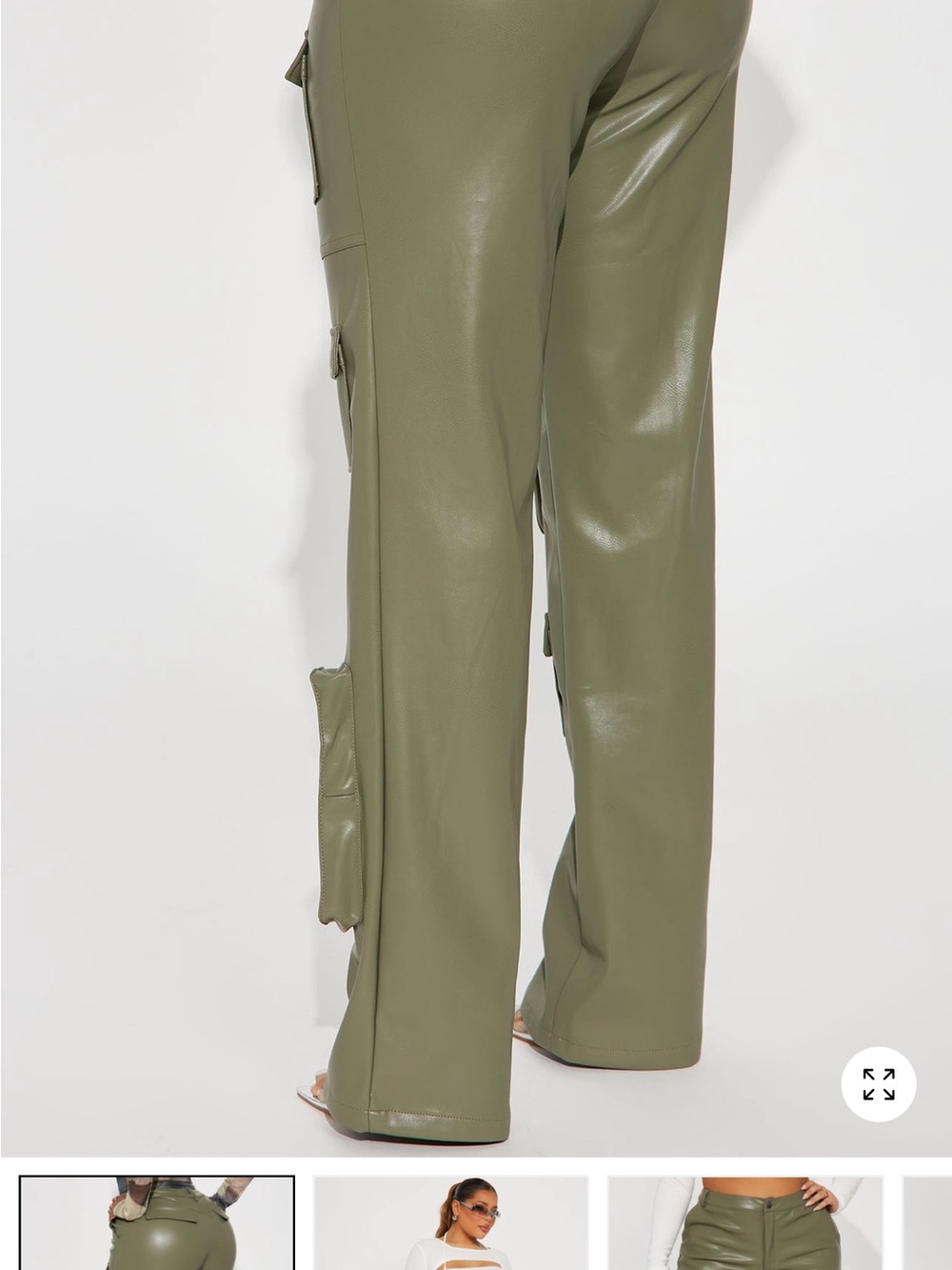 Fashion Nova Olive Green Faux Leather Cargo Wide Leg Pants - Picture 2 of 2